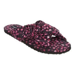 NINE WEST NW 50848 Ruched Crossband Slipper Hearts Print Black / PInk 9/10 (L)